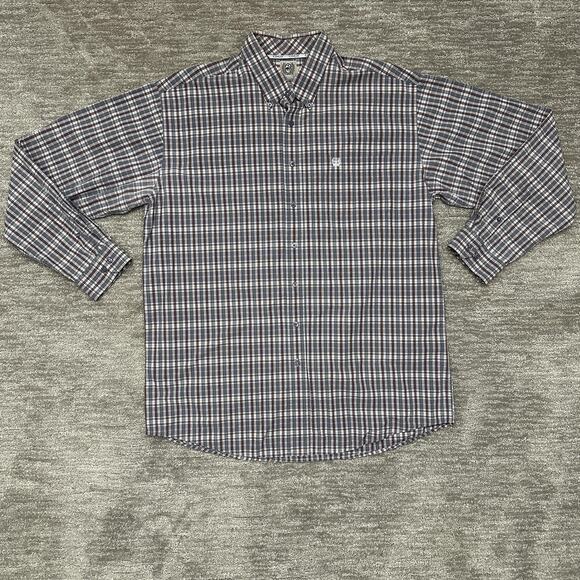 Cinch Shirt Mens XL Gray Pink Plaid Button Down Long Sleeve Western Rodeo Cowboy - Picture 1 of 12